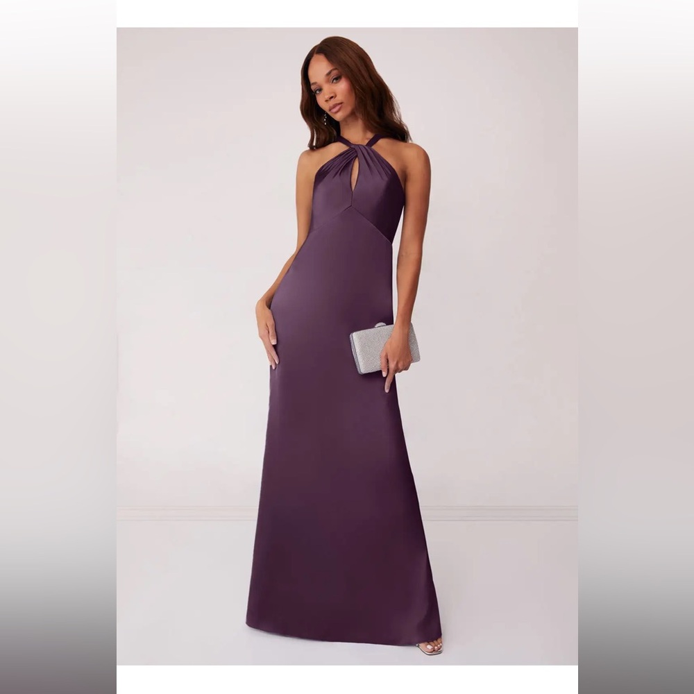 Azazie Elegant Plum Halter Neck Dress